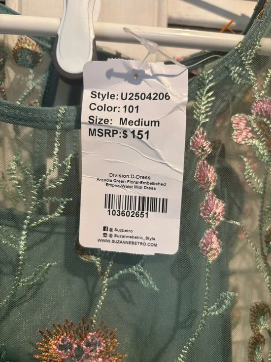 🧚 Suzanne Betro Teal Green Floral Embroidered Midi Dress fairy festival - Picture 6 of 10